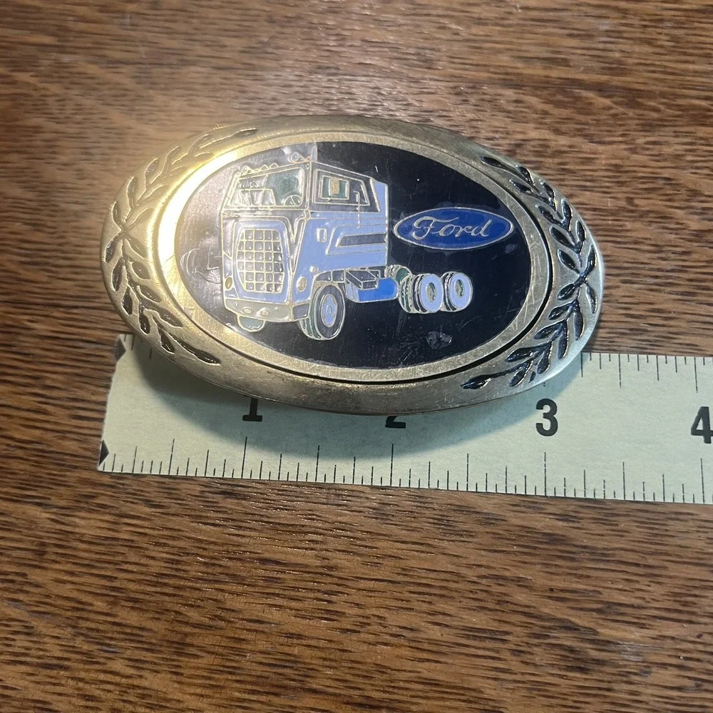 Vintage 1980s Ford Cab Over Truck Advertisement Belt Buckle Solid Brass B13